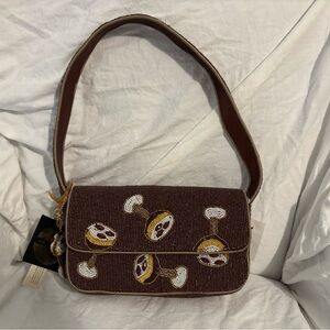 VIRAL Espresso Brown Beaded Shoulder Bag and CHARM